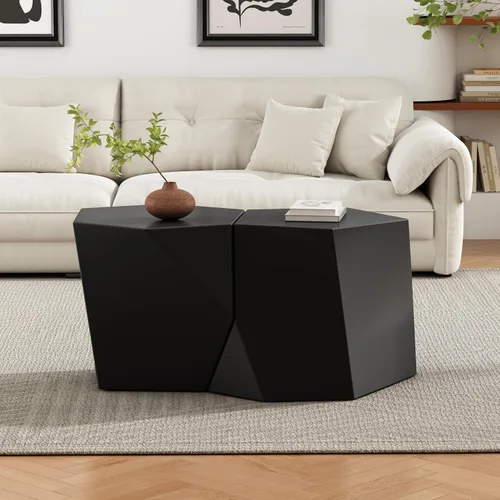 Vista 22 de WILLIAMSPACE Mesa de café lateral pequeña con forma de giro única, mesa de acento final moderna para sofá de sala de estar, estilo retro de granja
