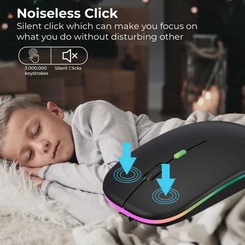 Vista 4 de GLOBAL TECH Ratón inalámbrico LED, mouse silencioso inalámbrico recargable delgado, 2.4G, portátil, USB, inalámbrico, inalámbrico, con receptor USB