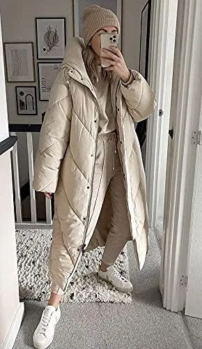Vista 6 de Yousify Women's Hooded Long Puffer Coat Winter Longer Thickened Down Jacket Zip Cotton Outwear