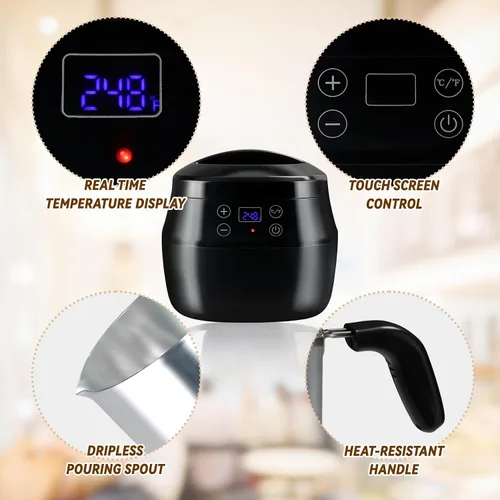 Vista 3 de TCFUNDY Olla para fabricar cera de velas, fabricante de velas eléctrico de 1 litro, 200 W, con pantalla digital de temperatura, con olla de aluminio