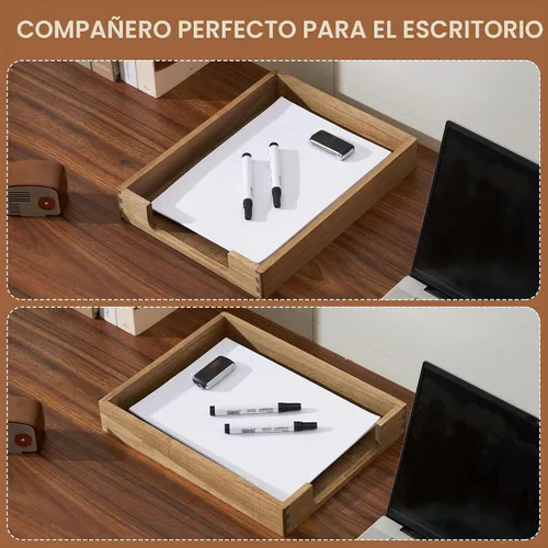 Vista 4 de Kirigen Bandeja de madera tamaño carta de un solo nivel (TP-DBR), colección de tonos de madera, bandeja de documentos de carga frontal para Marrón