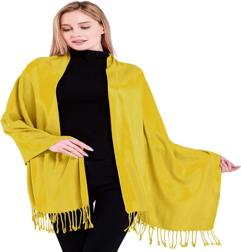 Vista 45 de CJ Apparel Solid Color Tassels Design Nepalese Shawl Seconds Scarf Wrap Stole Throw Head Wrap Pashmina Hand Made in Nepal Amarillo ámbar