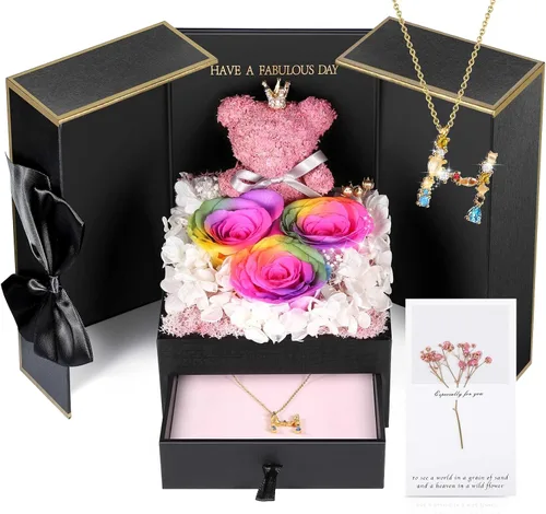 Vista 20 de ADDWel Regalos de Rosas Preservadas para Novia - Lindo Regalo de Oso de Rosas Eternas para Mamá Mujeres, Regalos de Cumpleaños para Novia - Caja