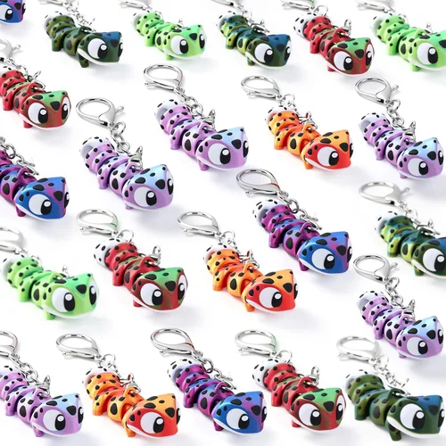 Vista 10 de Novabright 24 piezas 3D impreso leopardo Gecko llavero mini animal articulado flexible Fidget lindo regalo divertido para recuerdos de fiesta