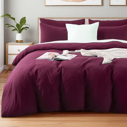 Vista 40 de NEXHOME PRO Funda de edredón Twin XL 100% algodón lavado, transpirable, duradera, texturizada, similar al lino, juego de ropa de cama para el hogar
