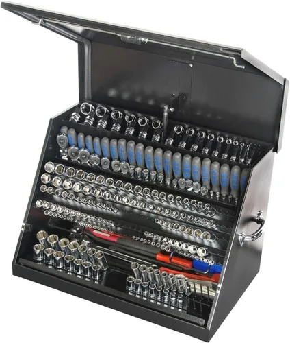 Vista 6 de Montezuma LA400B - Caja de herramientas TRIANGULAR portátil de 30 pulgadas - Diseño de varios niveles - Construcción de calibre 16 - Cofre