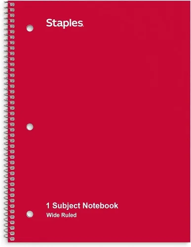 Vista 9 de Staples 1 Subject cuaderno con renglones anchos, 8 pulgadas x 10-1/2 pulgadas, rojo