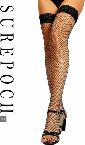 Vista 6 de SUREPOCH Medias altas de malla con encaje superior de silicona para mujer
