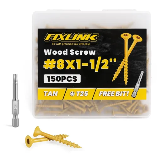 Vista 15 de Tornillos de madera de 1 pulgada, tornillos de cubierta FIXLINK #8 x 1, 150 piezas, con revestimiento epoxi, T25 Star Bit con revestimiento