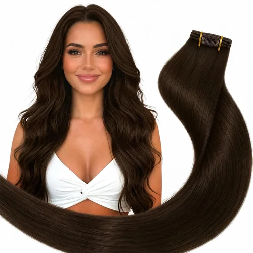 Vista 22 de Ve Sunny Extensiones de cabello humano real con clip balayage, color marrón castaño degradado a rubio, 12 pulgadas, 5 unidades, 2.82 onzas