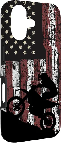 Vista 3 de Motocross Dirt Track Racing - Carcasa para iPhone 17, diseño de bandera de EE. UU., estilo vintage