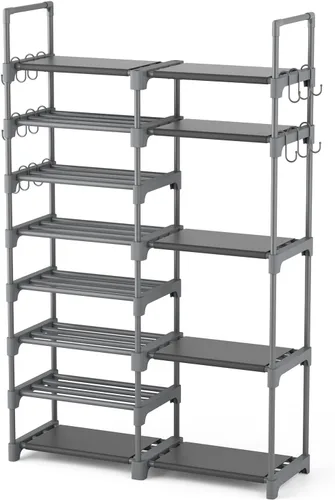 Vista 9 de ROJASOP Organizador de zapatos, zapatero de metal de 8 niveles para armario, entrada, garaje, 26-32 pares de estantes altos de almacenamiento