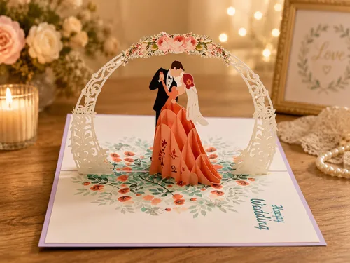 Vista 2 de ETA Tarjetas desplegables de boda 3D con baile de novia y novio, tarjeta de felicitación 3D para fiesta de boda, tarjeta de compromiso, tarjeta