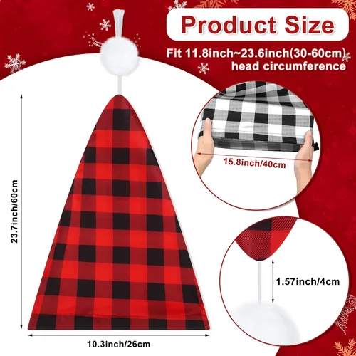 Vista 2 de Janmercy 2 gorros de dormir ajustables para hombre, gorro de dormir de búfalo a cuadros para adultos con bolas y borlas