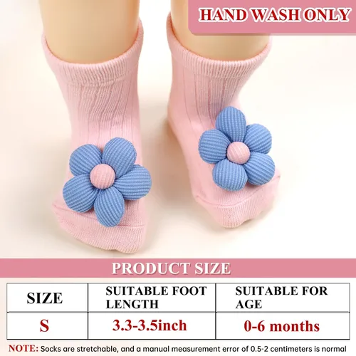 Vista 5 de Paquete de 4 calcetines antideslizantes de flores con empuñaduras para bebés recién nacidos, niñas y niños pequeños