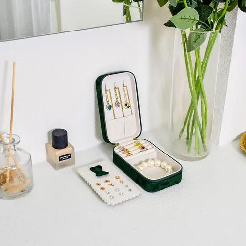 Vista 2 de SANQIANWAN Joyero de lujo para mujer, organizador portátil de viaje para anillos, aretes, collar, regalo para bodas, damas de honor, mujeres