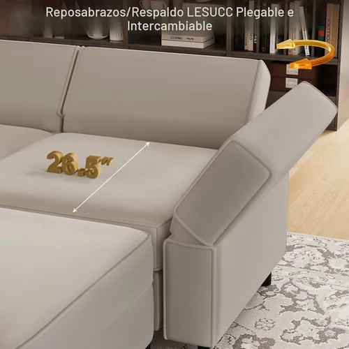 Vista 7 de Belffin Sofá modular en forma de U con asiento de almacenamiento Sofá seccional reversible con diván de terciopelo gris.