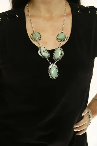 Vista 8 de Collar Navajo para mujer .925 plata verde turquesa firmado JR, turquesa