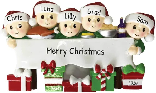 Vista 4 de Adorno de Navidad familiar personalizado – Adornos personalizados de familia de 6, adorno de Navidad personalizado para mesa de comedor familiar