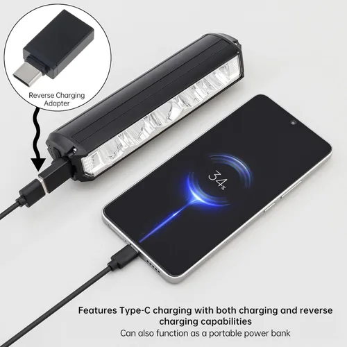 Vista 2 de Luz de bicicleta recargable por USB de 2000 lúmenes, faro de bicicleta de 10000 mAh con función de banco de energía, barra de luz frontal súper