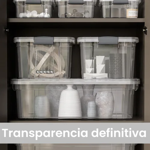 Vista 6 de Superio Pequeñas cajas de almacenamiento planas transparentes con tapas, contenedores de plástico de 4.5 cuartos de galón para organizar, cajas