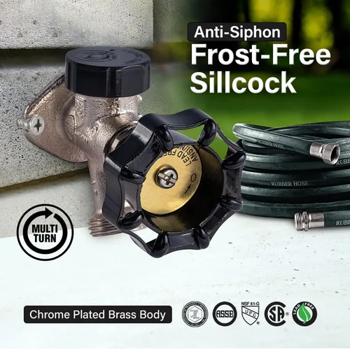 Vista 2 de Midline Valve Llave de sillín antiescarcha de 6 pulgadas con rompedor de vacío integral, latón cromado, sin plomo, entrada MIP/sudor de 1/2 pulgada