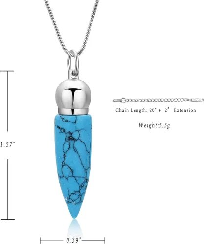 Vista 2 de Oinsi Joyería de cremación cilíndrica para cenizas con piedra turquesa en forma de bala recuerdo conmemorativo urna colgante collar para mujeres