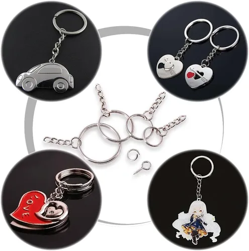 Vista 8 de Swpeet Kit de 750 anillos para llavero, incluye 250 llaveros con cadena y 250 anillos de salto con 250 pines de ojo de tornillo a granel para hacer
