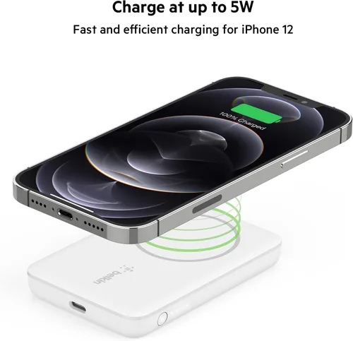 Vista 5 de Belkin Cargador portátil, Cargador MagSafe, Banco de energía inalámbrico - Cargador inalámbrico de 7.5W - Paquete de batería magnético portátil