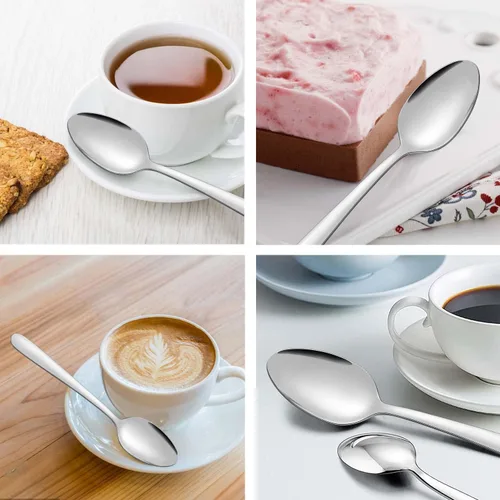Vista 5 de BEWOS 16 cucharaditas – Cucharas de postre de acero inoxidable pulido espejo de 5.71 pulgadas, cucharas pequeñas para el hogar, restaurante