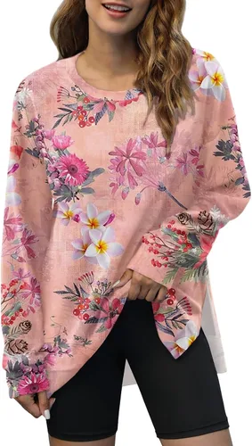 Vista 3 de Sudaderas con cuello redondo para mujer, con estampado gráfico, vintage, con abertura lateral, ligeras, sin botones