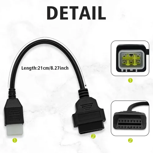 Vista 6 de Adaptador OBD2 apto para Delphi 6pin para Benelli cable de diagnóstico de motocicleta de 6 pines a 16 pines, conector de 6 pines compatible