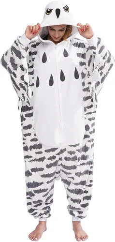 Vista 4 de LZBXBXDA Pijama unisex para adultos, diseño de búho nevado de una pieza, disfraz de Navidad de animal, ropa de dormir para mujeres y hombres