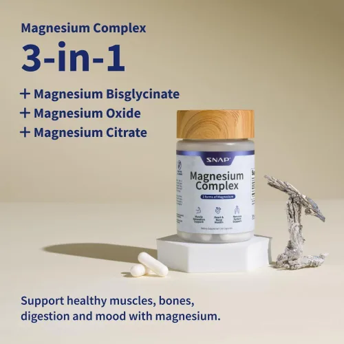 Vista 2 de Snap Triple Complejo de Magnesio para Mujeres y Hombres para Sueño y Apoyo Muscular – 400 mg, suplemento de magnesio 3 en 1 – Bisglicinato, Citrato
