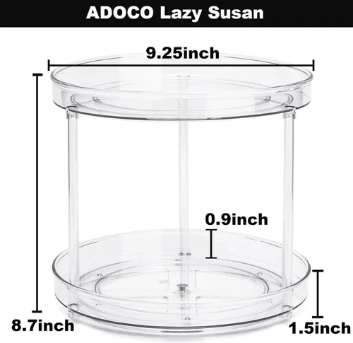 Vista 6 de Organizador Lazy Susan de 2 niveles para baño, organizador de maquillaje giratorio de 360 grados de 9.25 pulgadas transparente para tocador