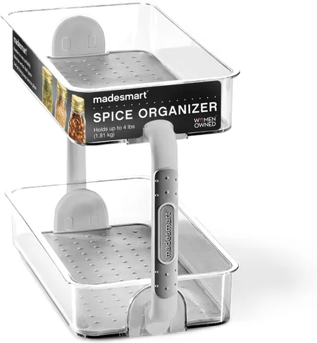 Vista 4 de madesmart Organizador de especias escalonado, 8 tarros para artículos esenciales de cocina, almacenamiento vertical para sal, pimienta, cayena