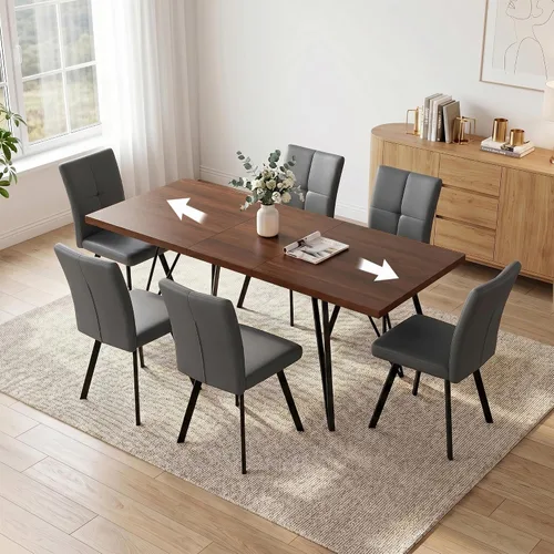 Vista 8 de HIPIHOM Mesa de comedor extensible para 4-6, de 55 a 71 pulgadas para espacios pequeños Mesa de roble