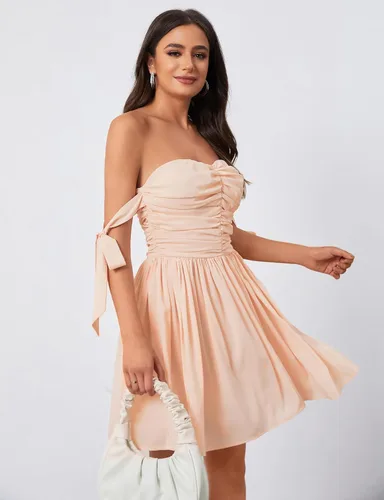 Vista 3 de Zexxxy Vestido corto de gasa para mujer, vestido corto formal de noche, tirantes delgados, plisado, tallas S-XXL