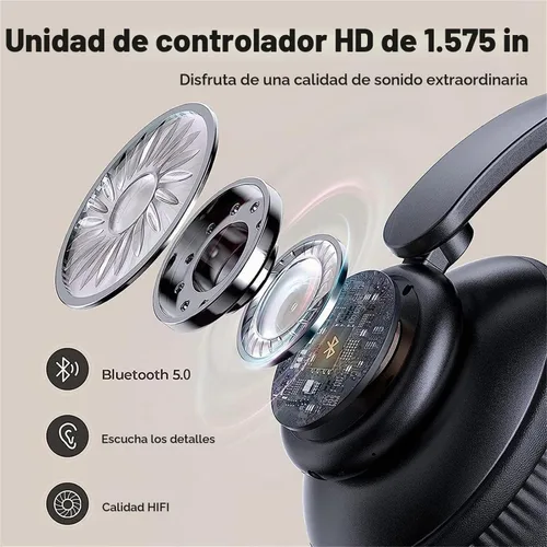 Vista 4 de Auriculares Bluetooth sobre la oreja, auriculares inalámbricos con reducción de ruido y micrófono/bajo profundo, auriculares LED plegables y ligeros