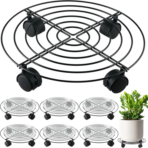 Vista 10 de 6 paquetes de 12 pulgadas de metal grande para plantas con ruedas, soportes rodantes para plantas de hierro forjado, base de rodillos para plantas