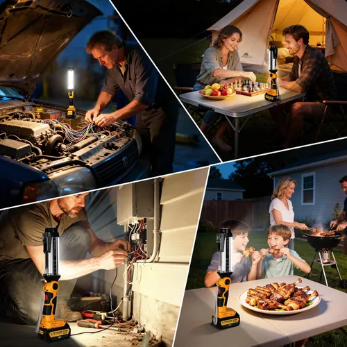 Vista 7 de DTEZTECH Luz de trabajo LED para batería Dewalt de 14.4 V-20 V Max, linterna inalámbrica multifuncional de 2000 lm para exteriores, 25 W, adecuada