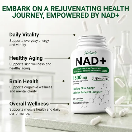 Vista 4 de Ncduyde Suplemento NAD+, liposomal NAD nicotinamida ribósido resveratrol 1500 mg - Anti-envejecimiento y salud cerebral, mejora la energía