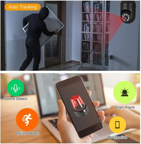 Vista 4 de EVERSECU Tuya Cámara de seguridad inteligente con conector E26/E27 1080P WiFi inalámbrico CCTV PTZ Cámara de audio bidireccional/detección