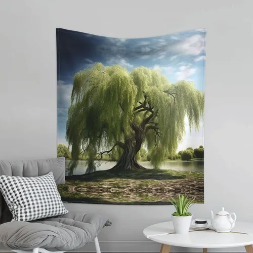Vista 2 de YAzgaN Tapiz decorativo de pared de árbol de sauce de 60 x 51 pulgadas, textura suave, duradero, agradable al tacto y ligero, perfecto para colgar