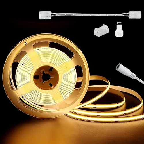 Vista 12 de PAUTIX Tira de luz LED COB de 5 mm 16.4 pies/5 m 3000K Blanco cálido 504 LEDs/m, Cinta LED flexible DC24V para gabinete Hogar Proyectos