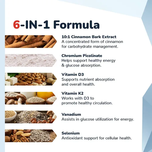Vista 6 de CinnaChroma Cápsulas – Suplementos de canela con extracto 10:1, cromo, vanadio, selenio, vitamina D3 y K2 – Bloqueador natural de azúcar – 30