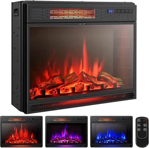 Vista 12 de Tangkula - Chimenea eléctrica empotrada de 18 pulgadas, calentador de chimenea independiente de 1500 W con efecto de llama ajustable y temperatura