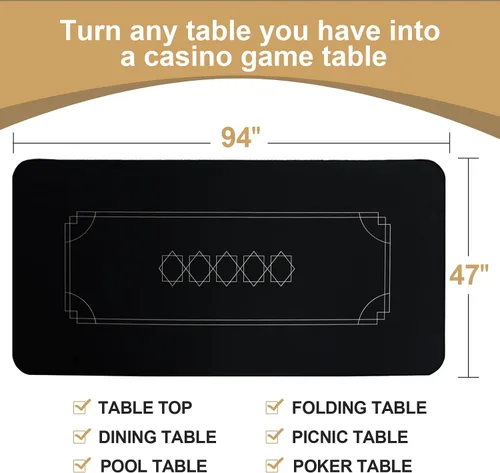 Vista 2 de CONTINUE Tapete de póquer portátil para 8 a 10 jugadores, cubierta de mesa de póquer de Texas Hold'em, tapete de póquer de goma con bolsa