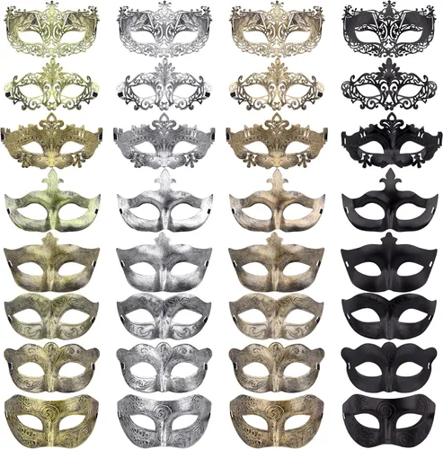 Vista 10 de FEQO 32 máscaras de mascarada, máscaras antiguas vintage venecianas