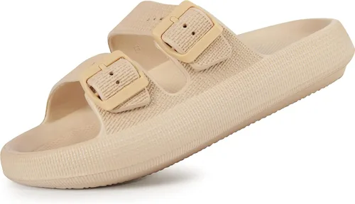 Vista 18 de Weweya Sandalias para mujer y hombre - Pantuflas acolchadas - Sandalias ajustables con doble hebilla - Sandalias planas de EVA